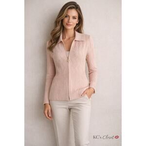 St. John Collection Blush Pink Zip Front Knit Jacket Size 8